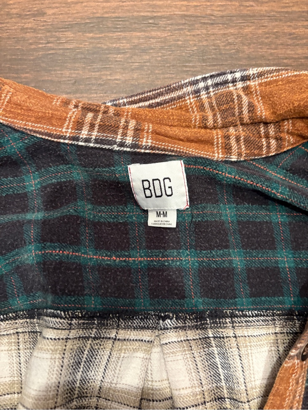 BDG Patchwork Plaid Flannel Jacket — Brown, Cream, Green - Picture 2 of 6